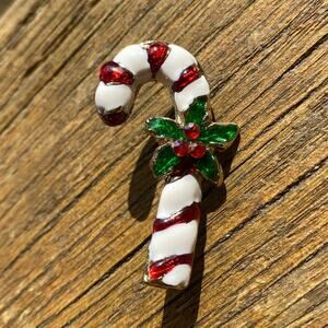 Vintage Christmas Candy Cane Brooch Pin no markings enamel